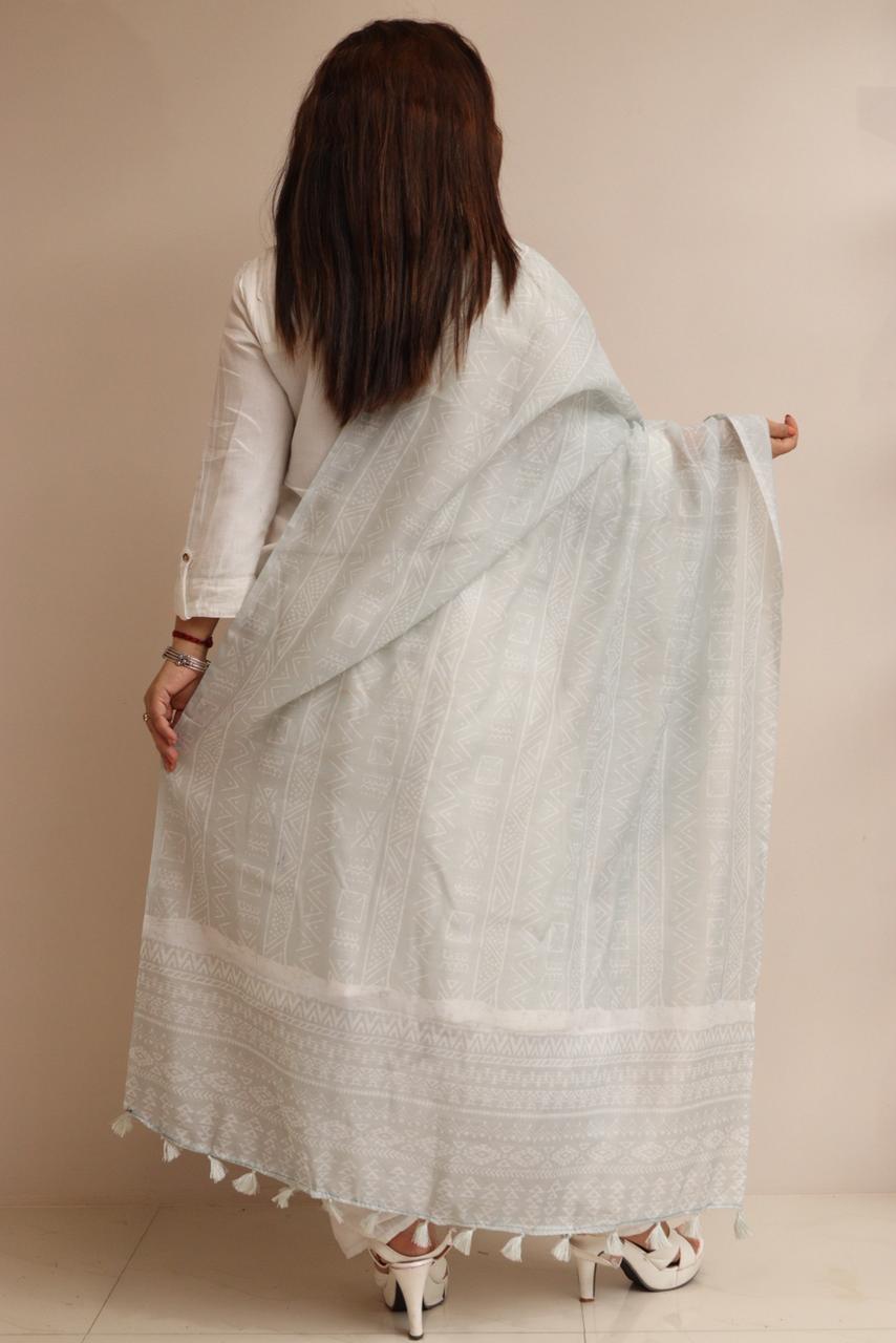 Taniva - Grey Digital Printed Chanderi Dupatta with Handcrafted Tassels â€“ Traditional Wear for Women, Lightweight & Elegant - Taniva