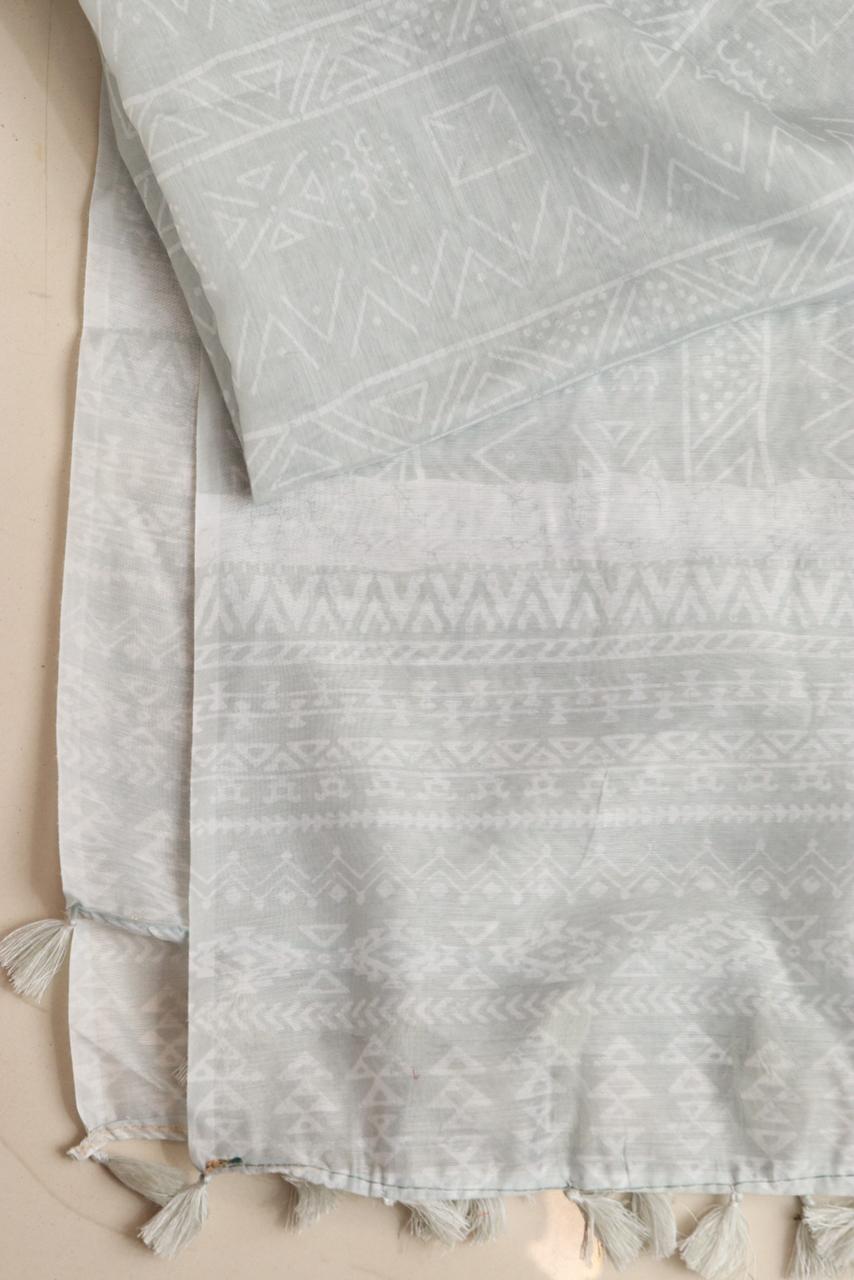 Taniva - Grey Digital Printed Chanderi Dupatta with Handcrafted Tassels â€“ Traditional Wear for Women, Lightweight & Elegant - Taniva
