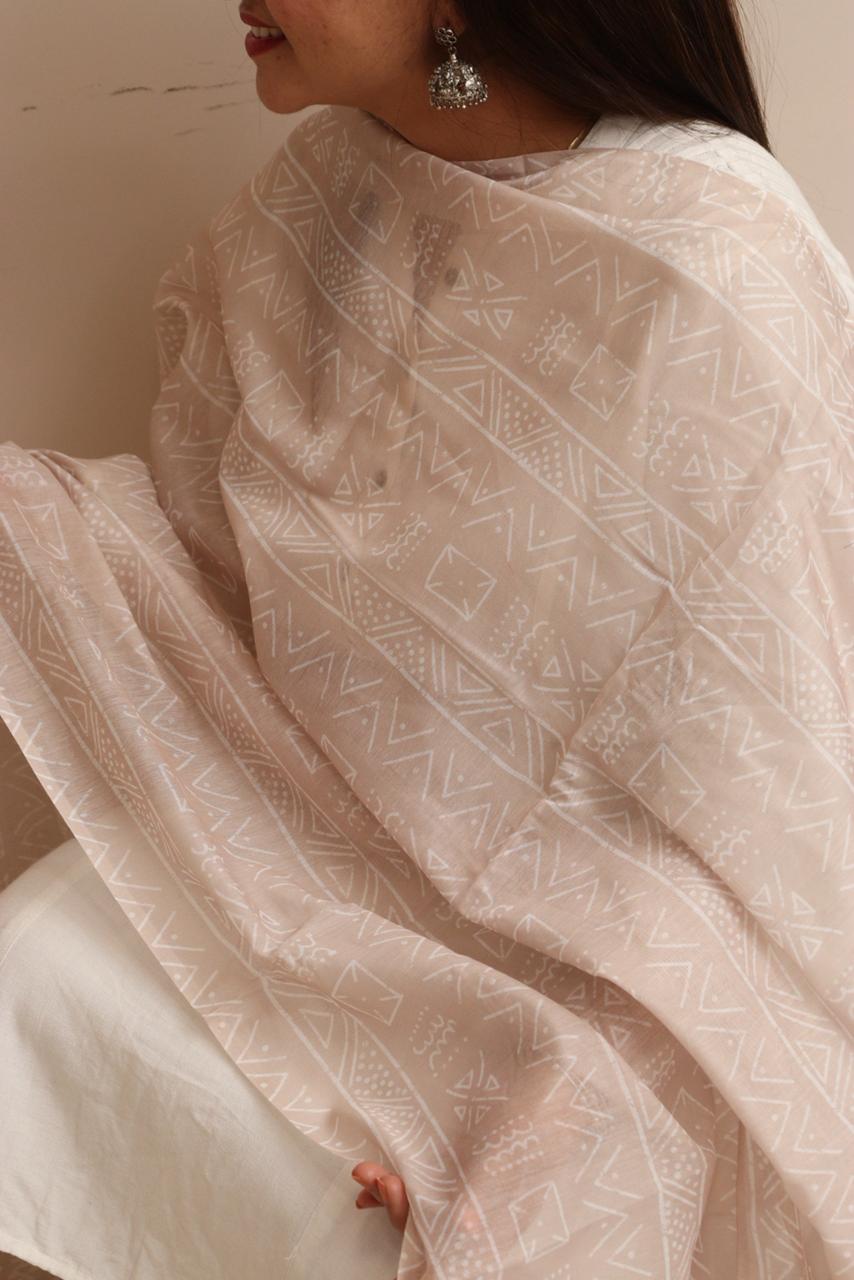 Taniva - Cream Digital Printed Chanderi Dupatta with Handcrafted Tassels â€“ Traditional Wear for Women, Lightweight & Elegant - Taniva