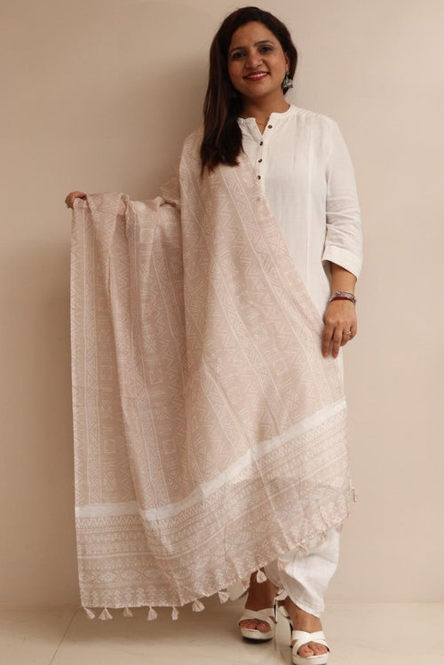 Taniva - Cream Digital Printed Chanderi Dupatta with Handcrafted Tassels â€“ Traditional Wear for Women, Lightweight & Elegant - Taniva