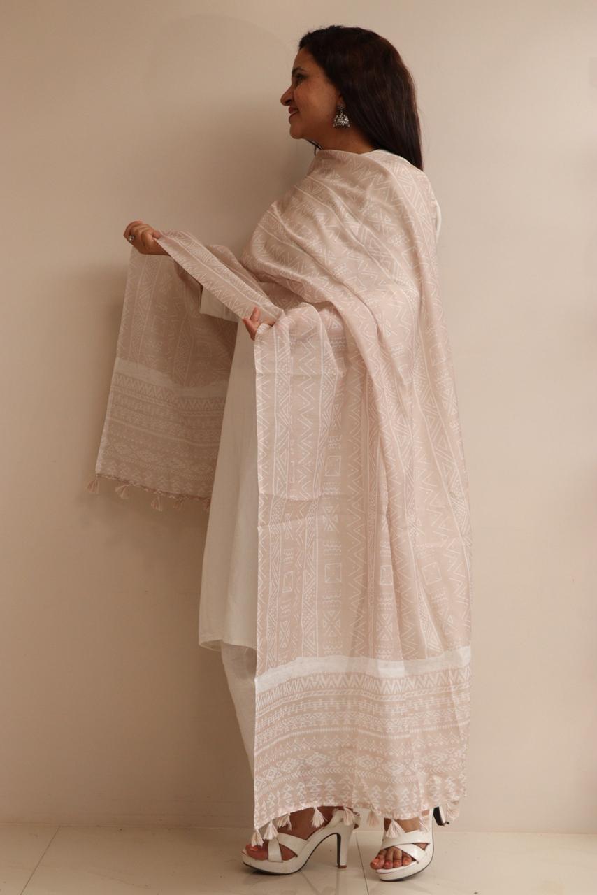 Taniva - Cream Digital Printed Chanderi Dupatta with Handcrafted Tassels â€“ Traditional Wear for Women, Lightweight & Elegant - Taniva