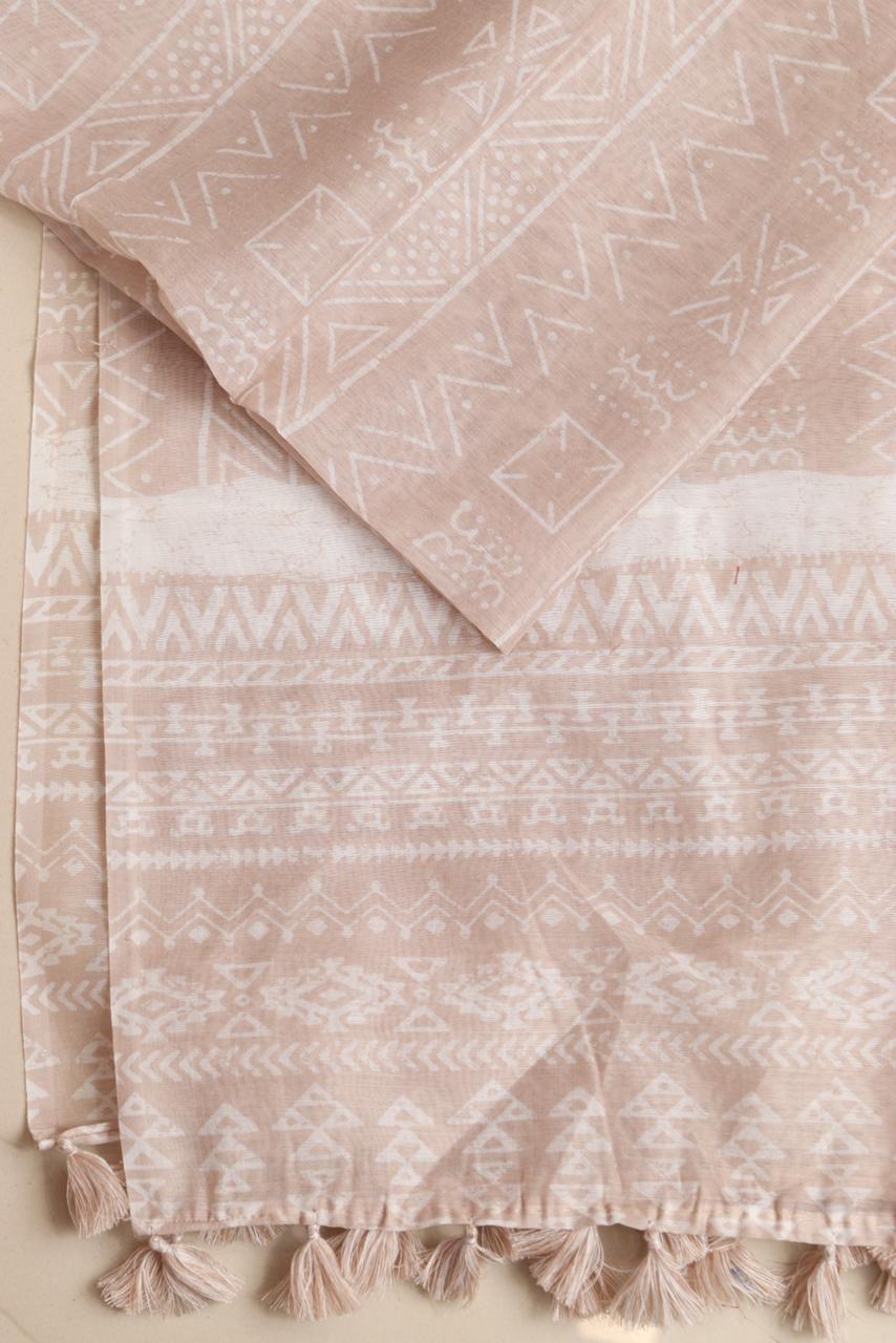 Taniva - Cream Digital Printed Chanderi Dupatta with Handcrafted Tassels â€“ Traditional Wear for Women, Lightweight & Elegant - Taniva