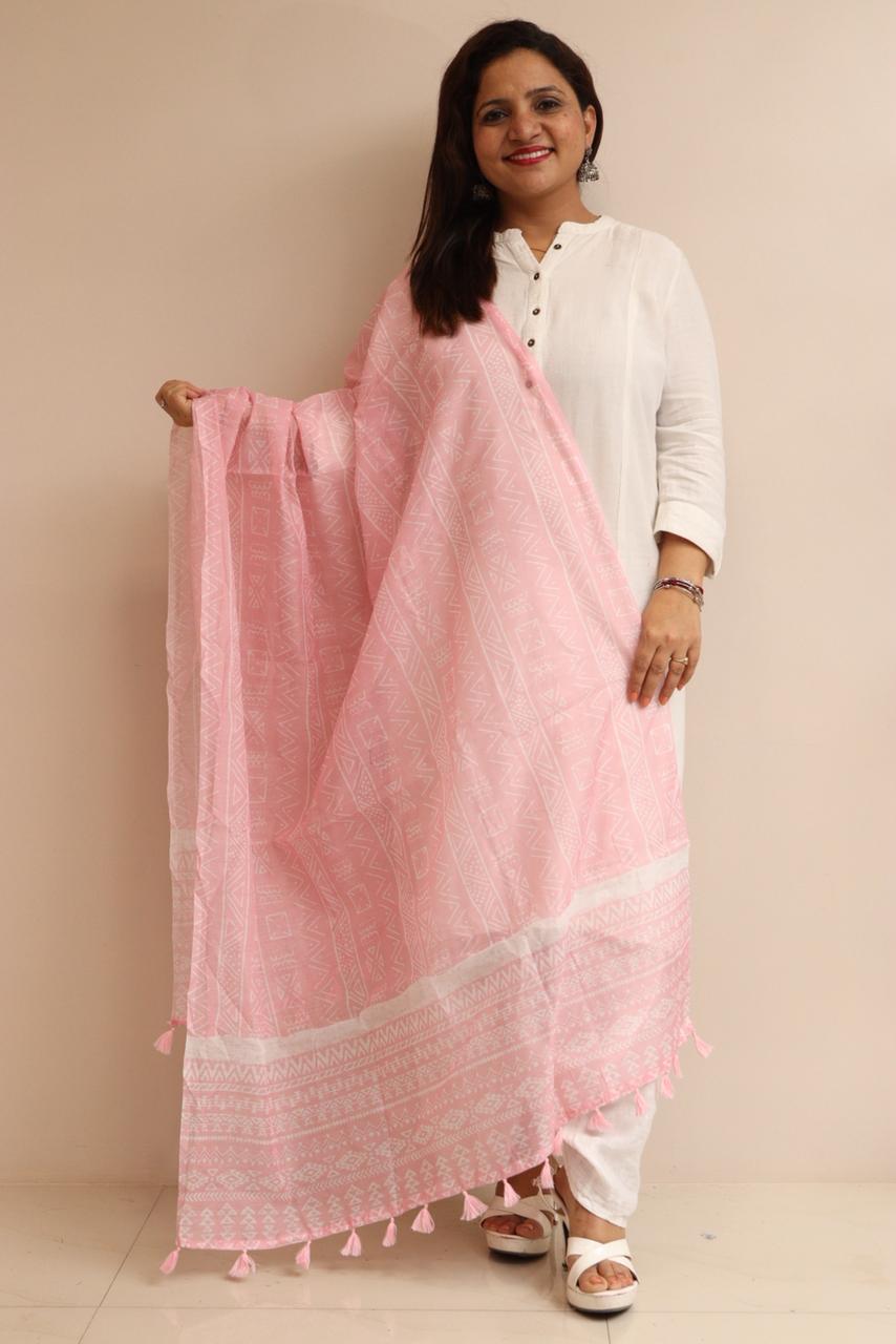 Taniva - Pink Digital Printed Chanderi Dupatta with Handcrafted Tassels â€“ Traditional Wear for Women, Lightweight & Elegant - Taniva