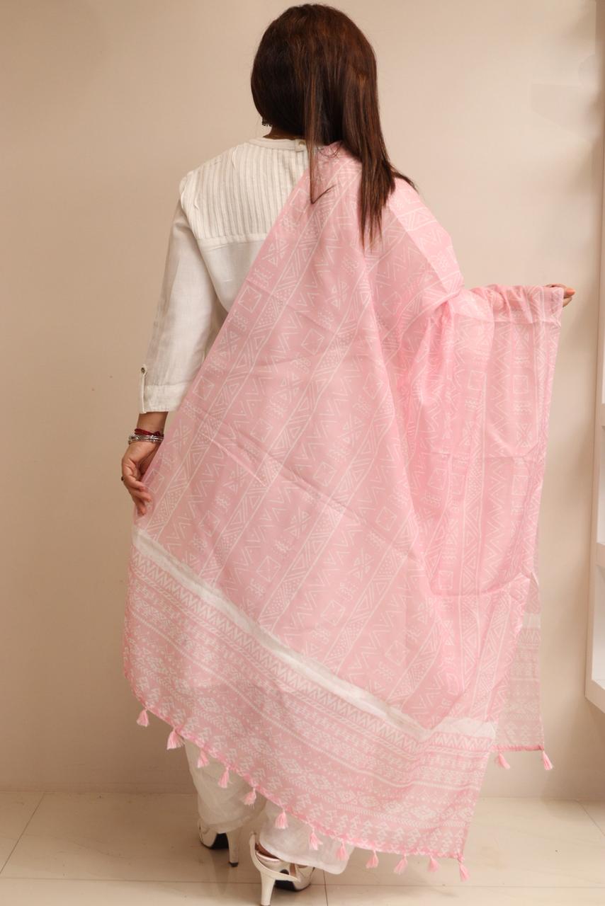 Taniva - Pink Digital Printed Chanderi Dupatta with Handcrafted Tassels â€“ Traditional Wear for Women, Lightweight & Elegant - Taniva