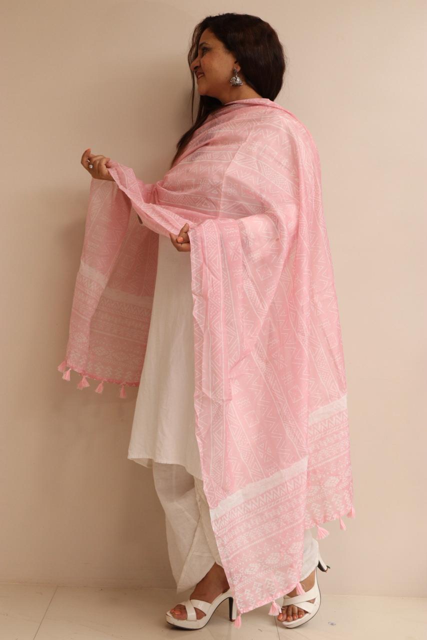 Taniva - Pink Digital Printed Chanderi Dupatta with Handcrafted Tassels â€“ Traditional Wear for Women, Lightweight & Elegant - Taniva