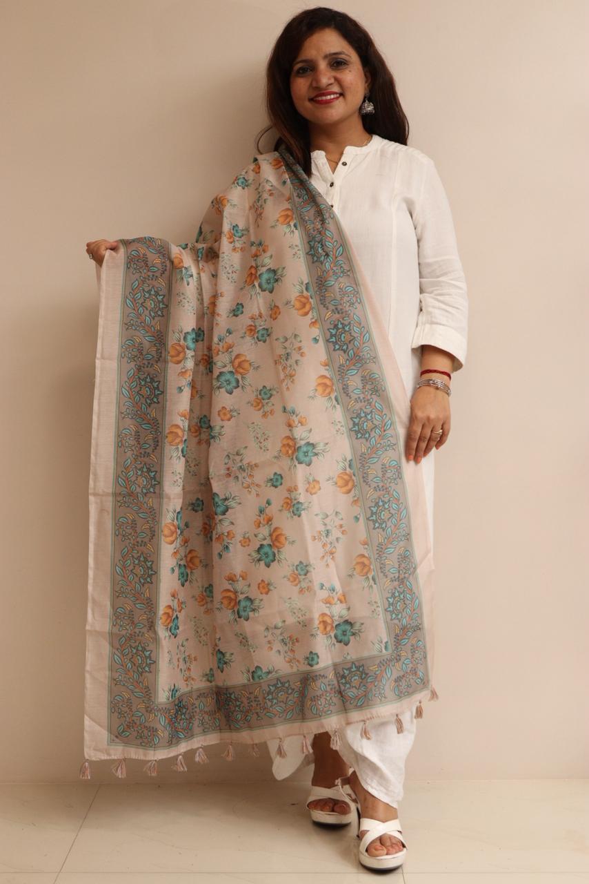 Taniva - Pastel Digital Printed Chanderi Dupatta with Handcrafted Tassels â€“ Traditional Wear for Women, Lightweight & Elegant - Taniva