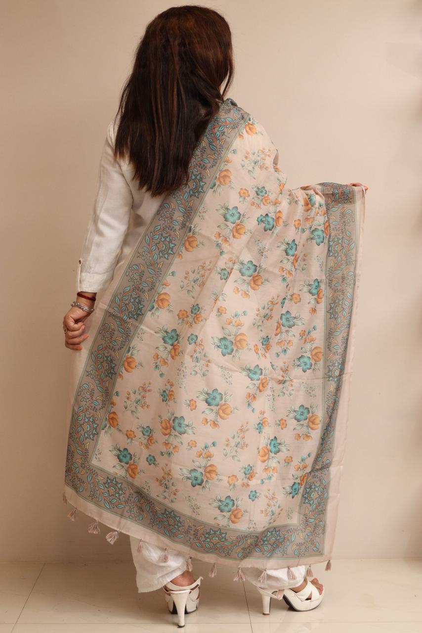 Taniva - Pastel Digital Printed Chanderi Dupatta with Handcrafted Tassels â€“ Traditional Wear for Women, Lightweight & Elegant - Taniva