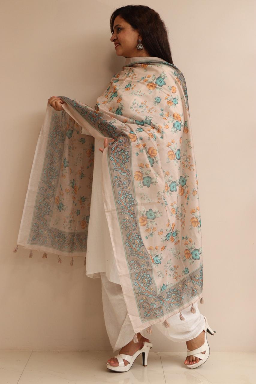 Taniva - Pastel Digital Printed Chanderi Dupatta with Handcrafted Tassels â€“ Traditional Wear for Women, Lightweight & Elegant - Taniva