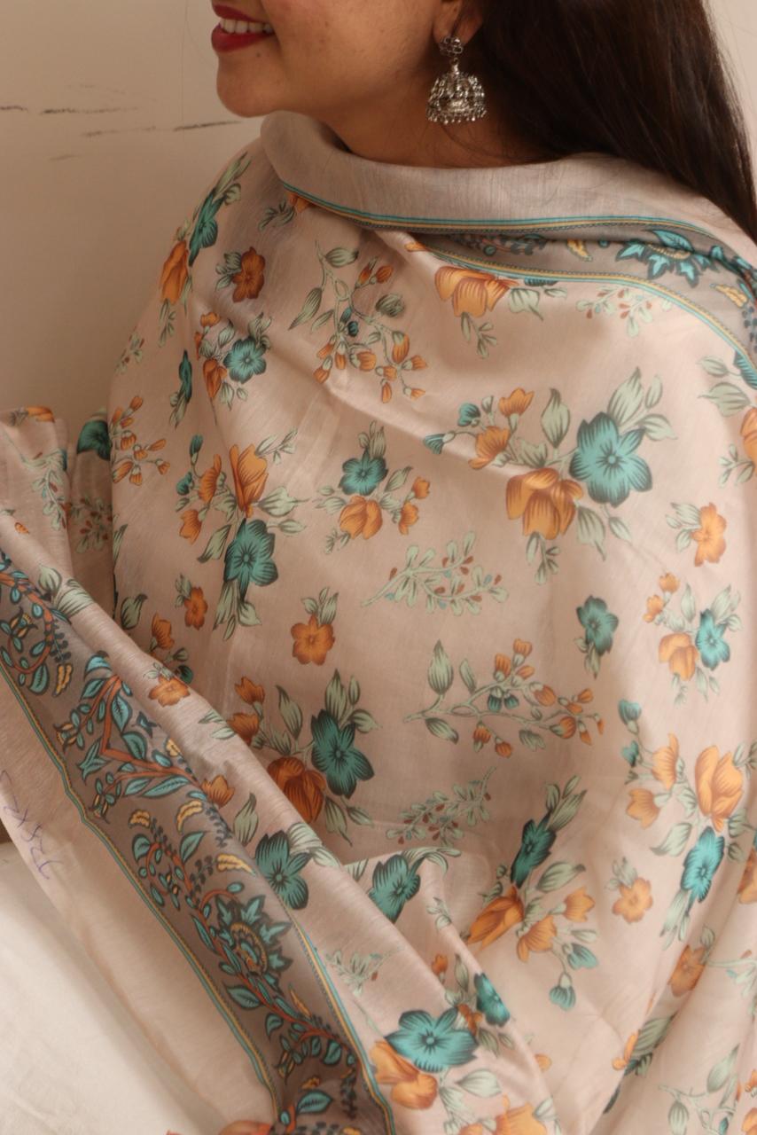 Taniva - Pastel Digital Printed Chanderi Dupatta with Handcrafted Tassels â€“ Traditional Wear for Women, Lightweight & Elegant - Taniva