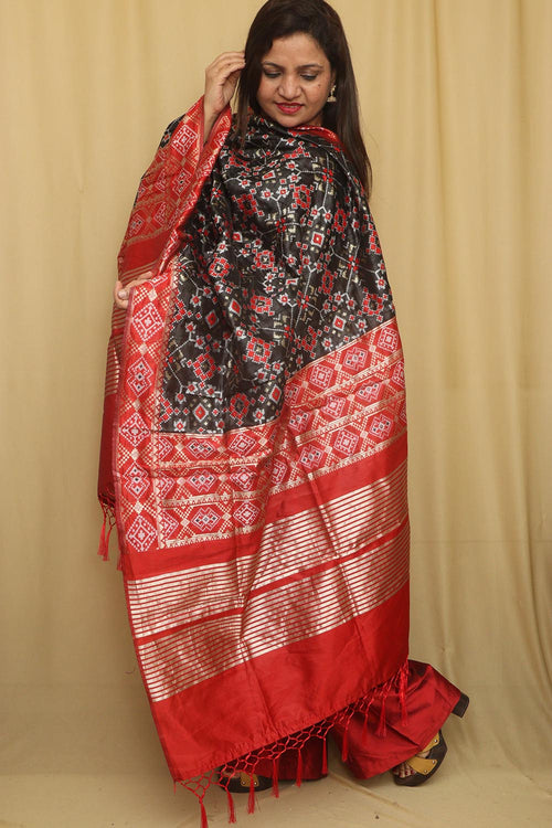 Elegant Black Patola Silk Dupatta - Taniva