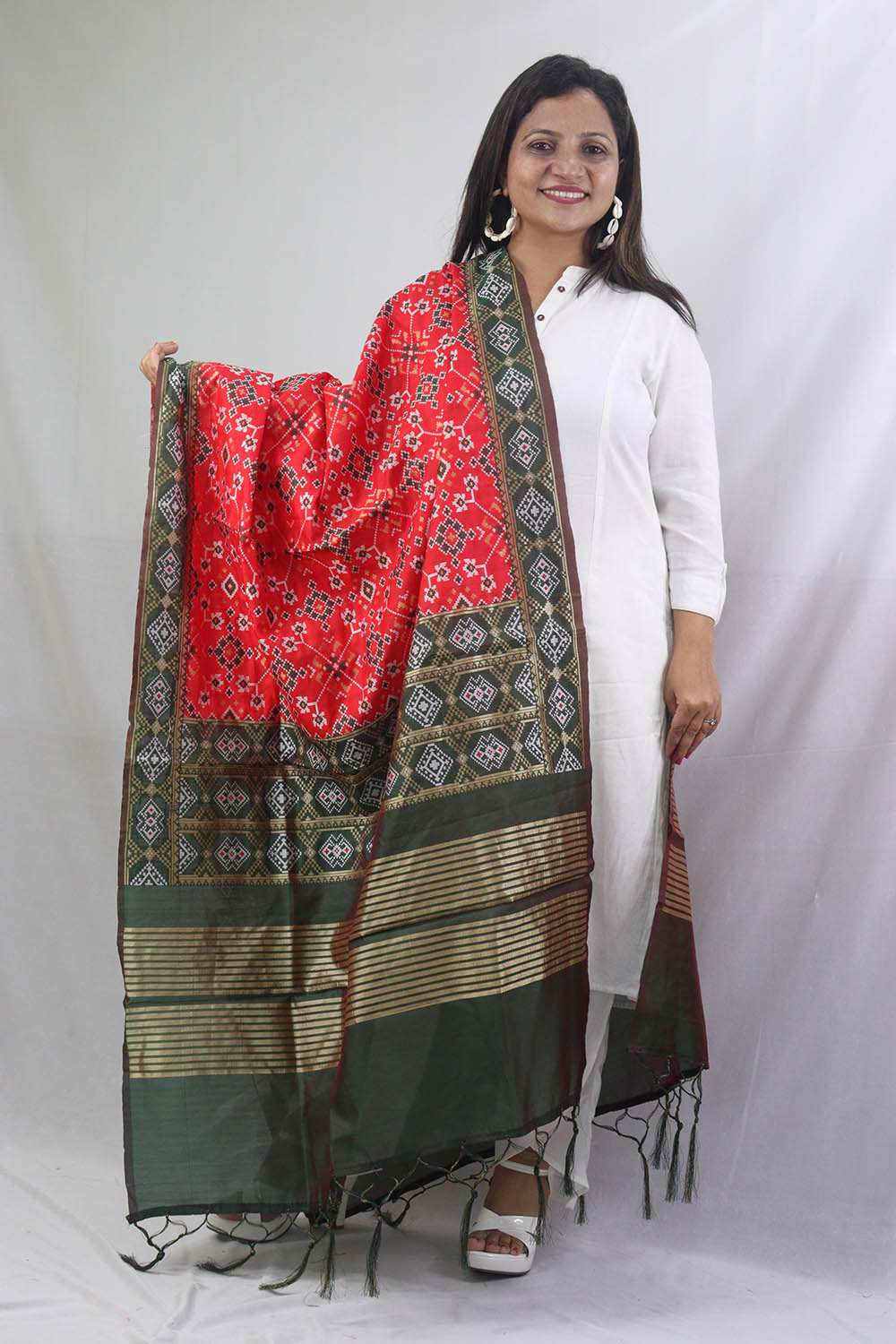 Elegant Red Patola Silk Dupatta - Taniva