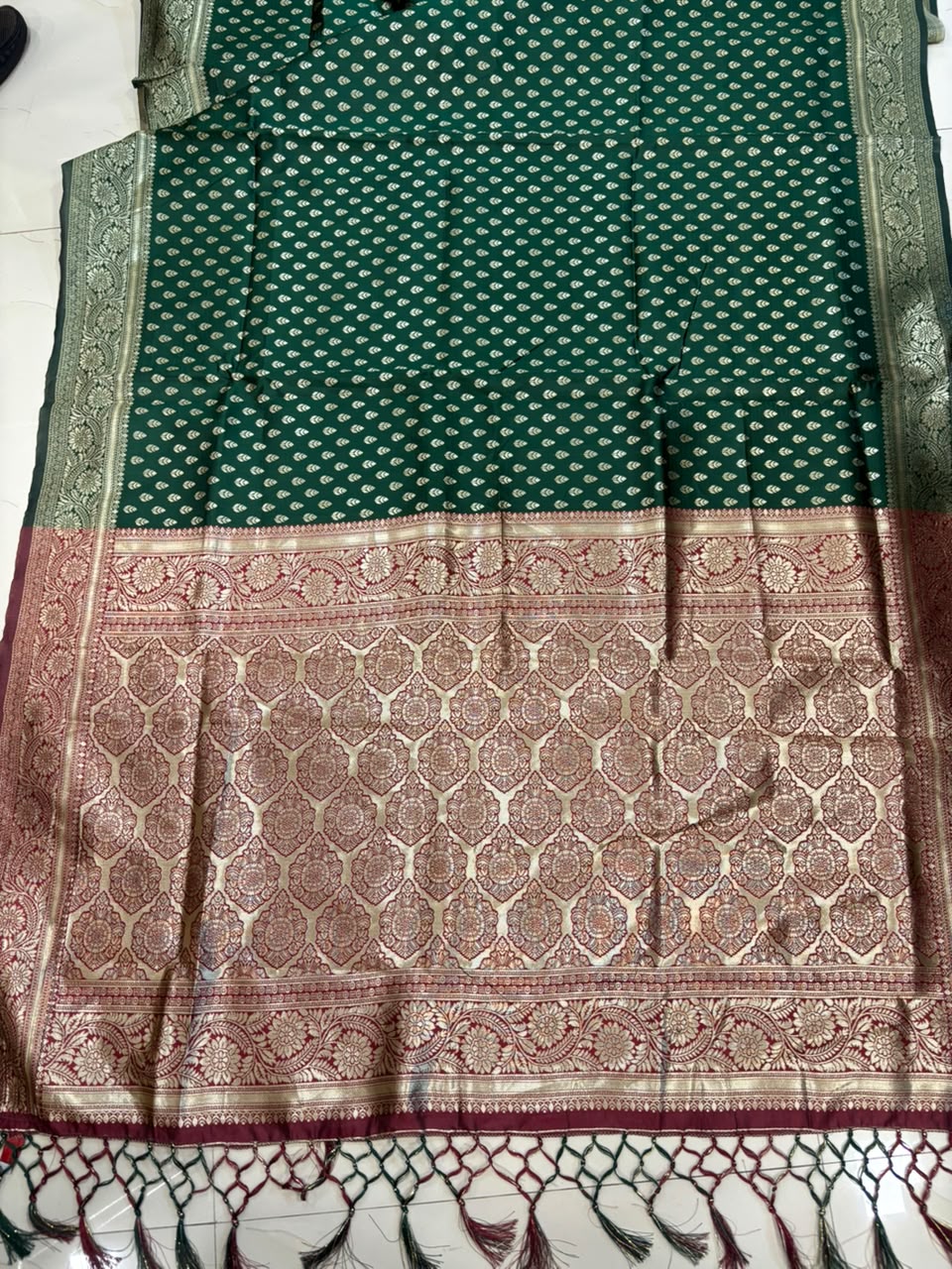 Green Banarasi Cotton Silk Booti Design Saree Festive