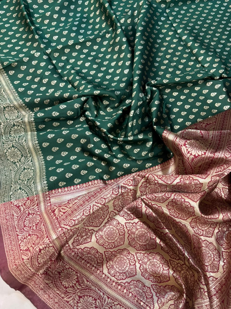Green Banarasi Cotton Silk Booti Design Saree Festive