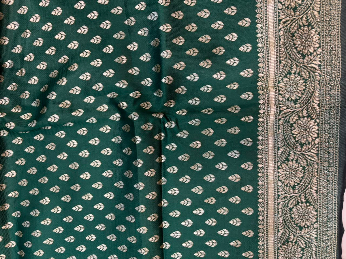 Green Banarasi Cotton Silk Booti Design Saree Festive