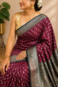 Maroon Banarasi Cotton Silk Booti Design Saree Festive