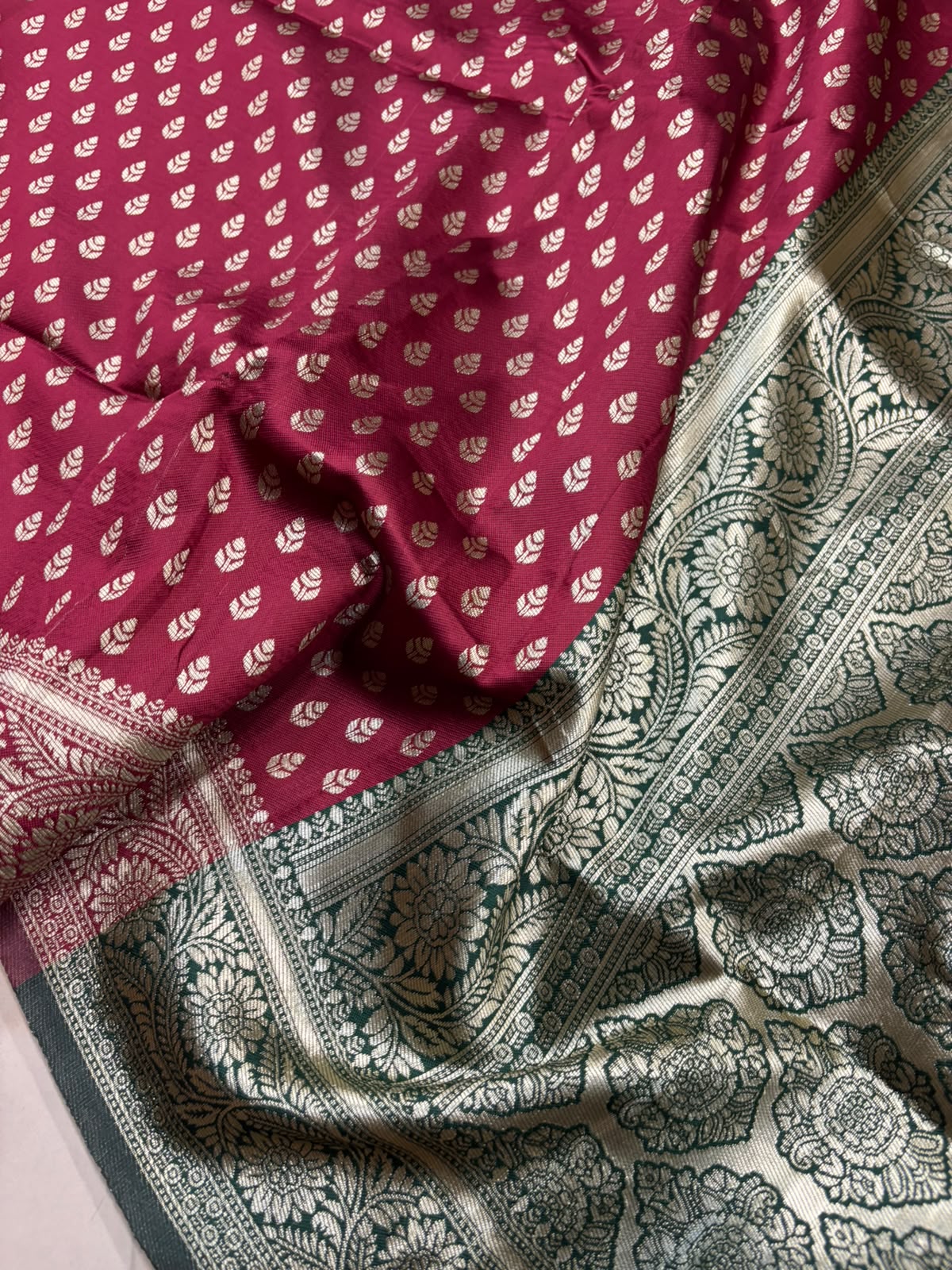 Maroon Banarasi Cotton Silk Booti Design Saree Festive