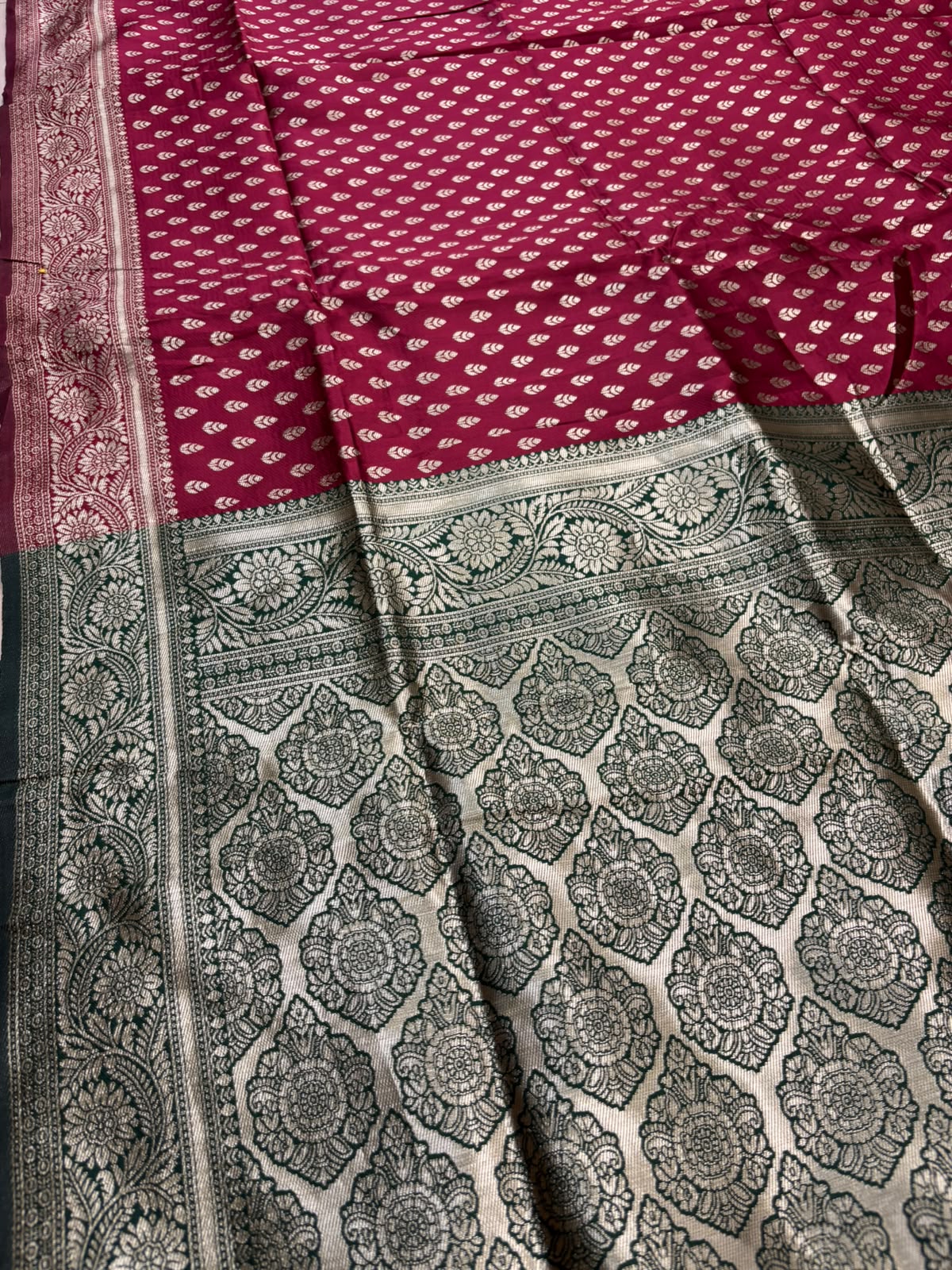 Maroon Banarasi Cotton Silk Booti Design Saree Festive
