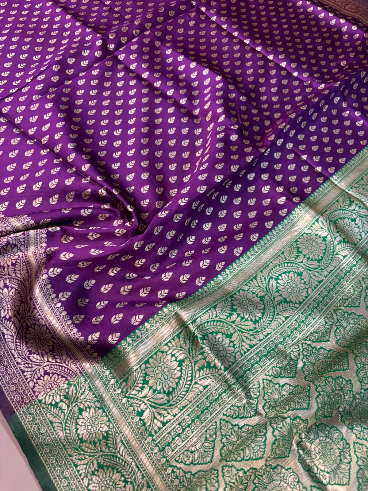 Purple Banarasi Cotton Silk Booti Design Saree Festive