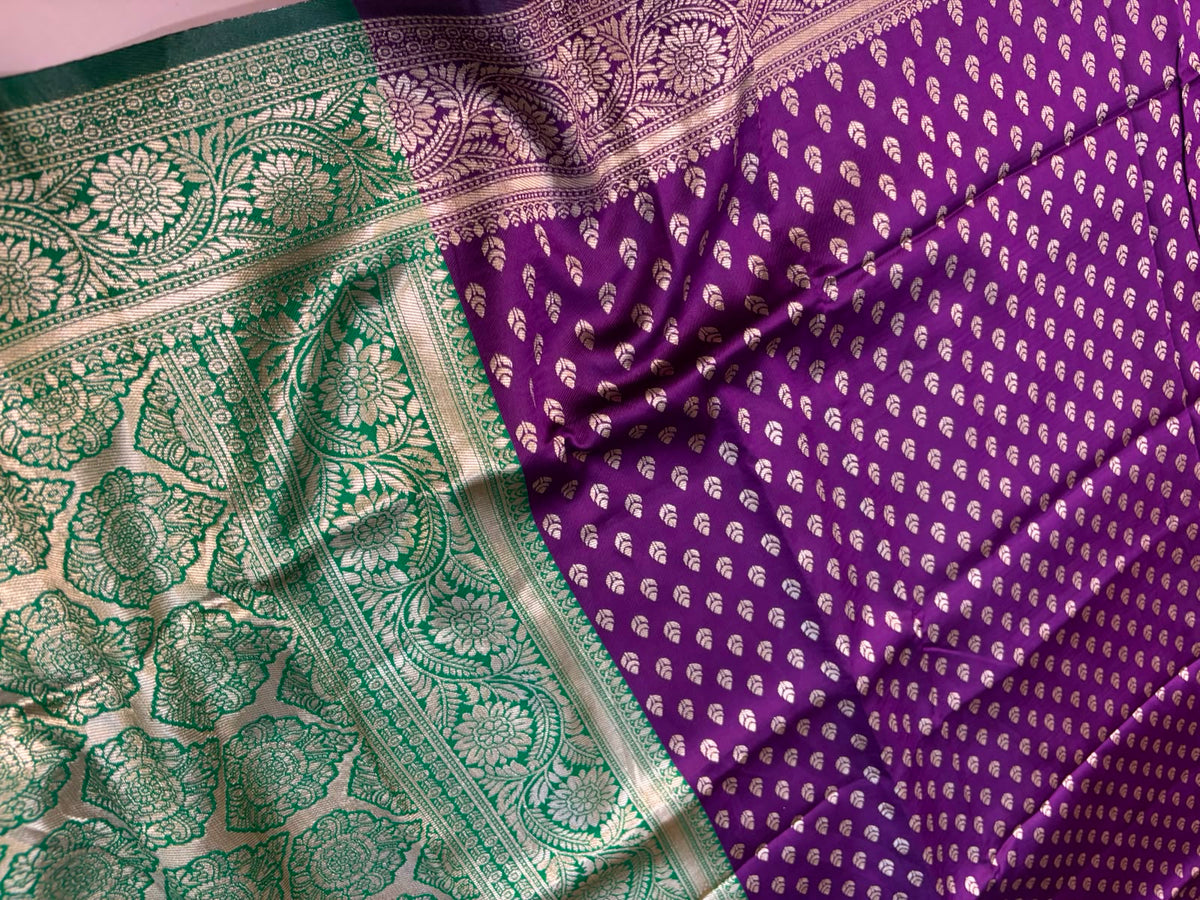 Purple Banarasi Cotton Silk Booti Design Saree Festive