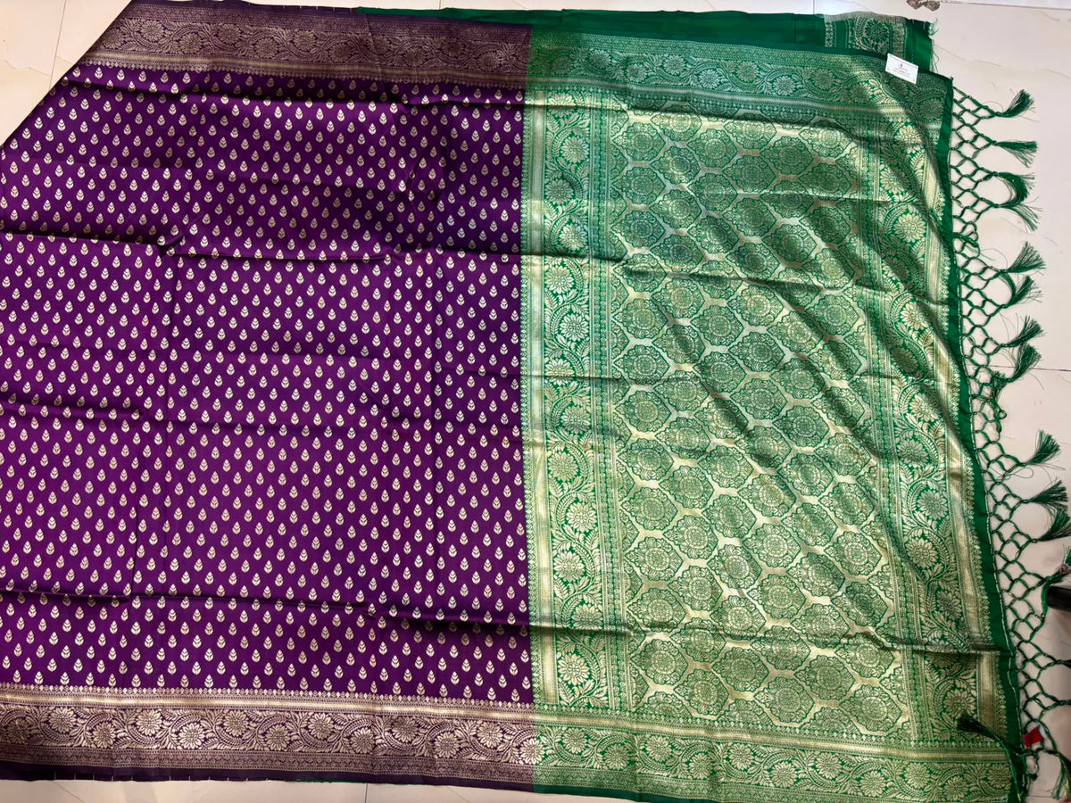 Purple Banarasi Cotton Silk Booti Design Saree Festive
