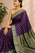 Purple Banarasi Cotton Silk Booti Design Saree Festive