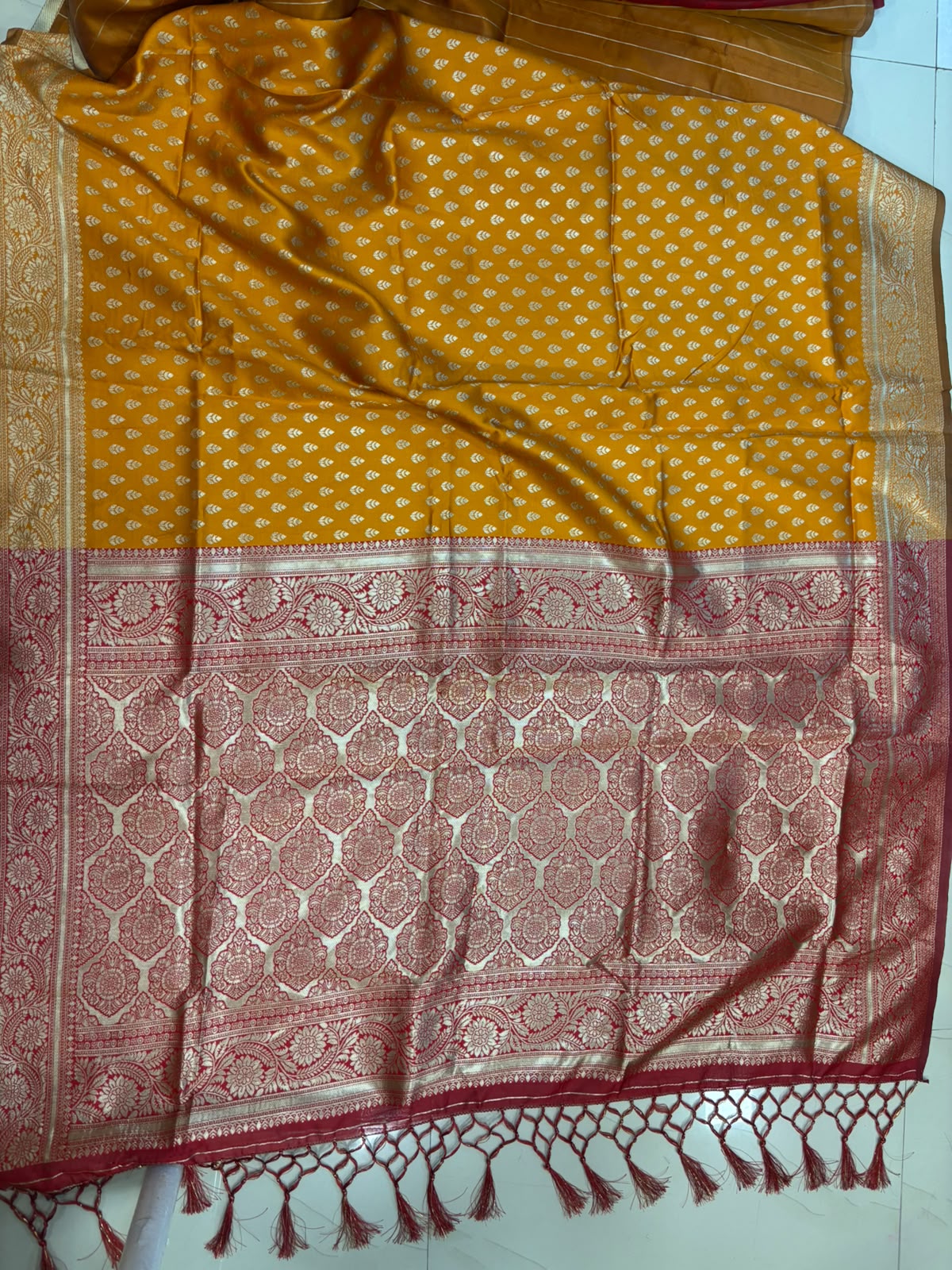 Yellow Banarasi Cotton Silk Booti Design Saree Festive