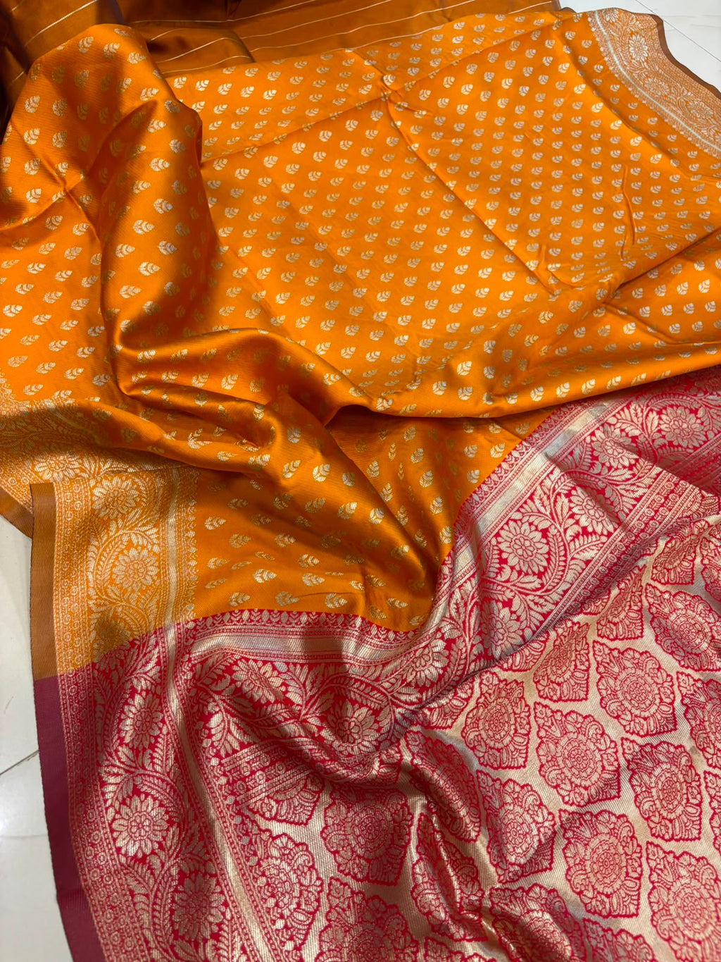 Yellow Banarasi Cotton Silk Booti Design Saree Festive