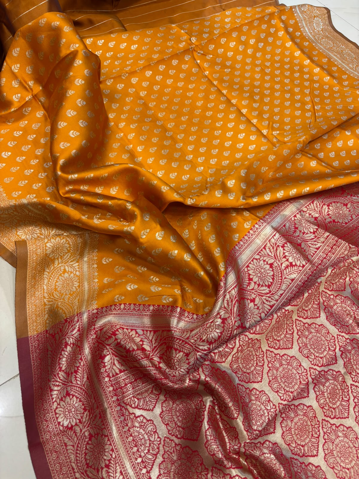 Yellow Banarasi Cotton Silk Booti Design Saree Festive