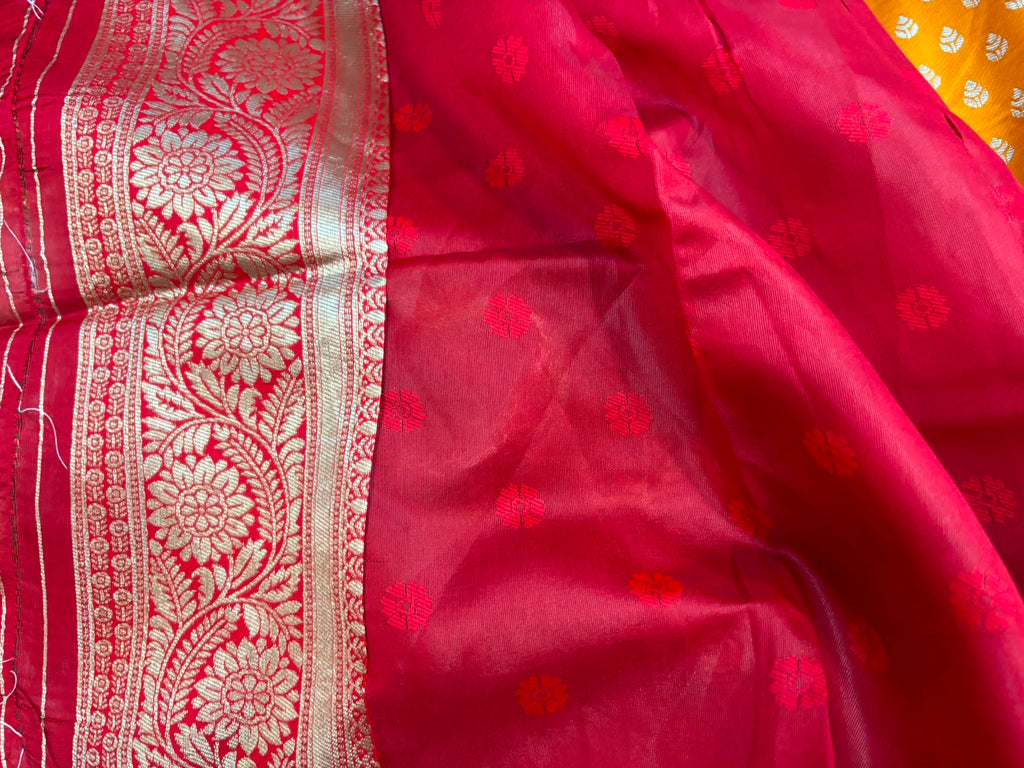 Yellow Banarasi Cotton Silk Booti Design Saree Festive