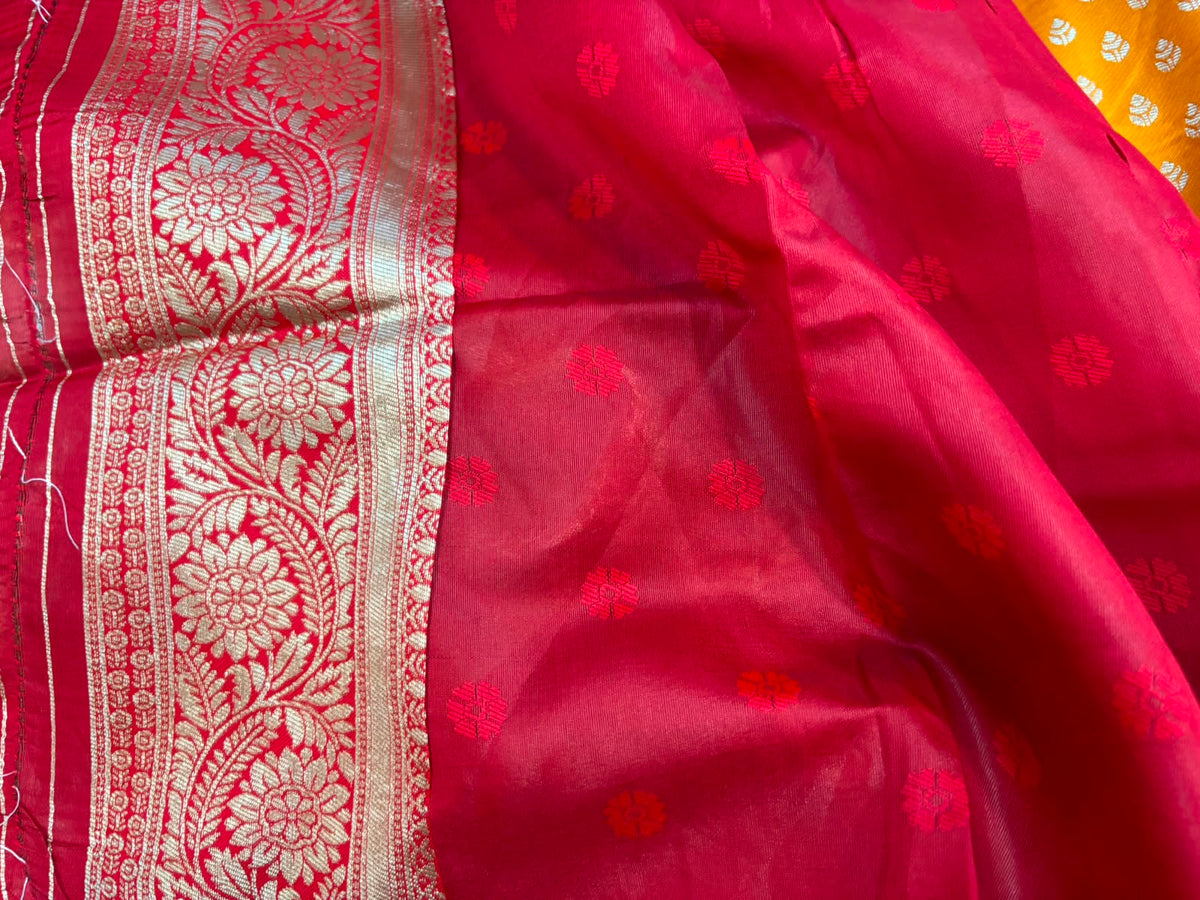 Yellow Banarasi Cotton Silk Booti Design Saree Festive