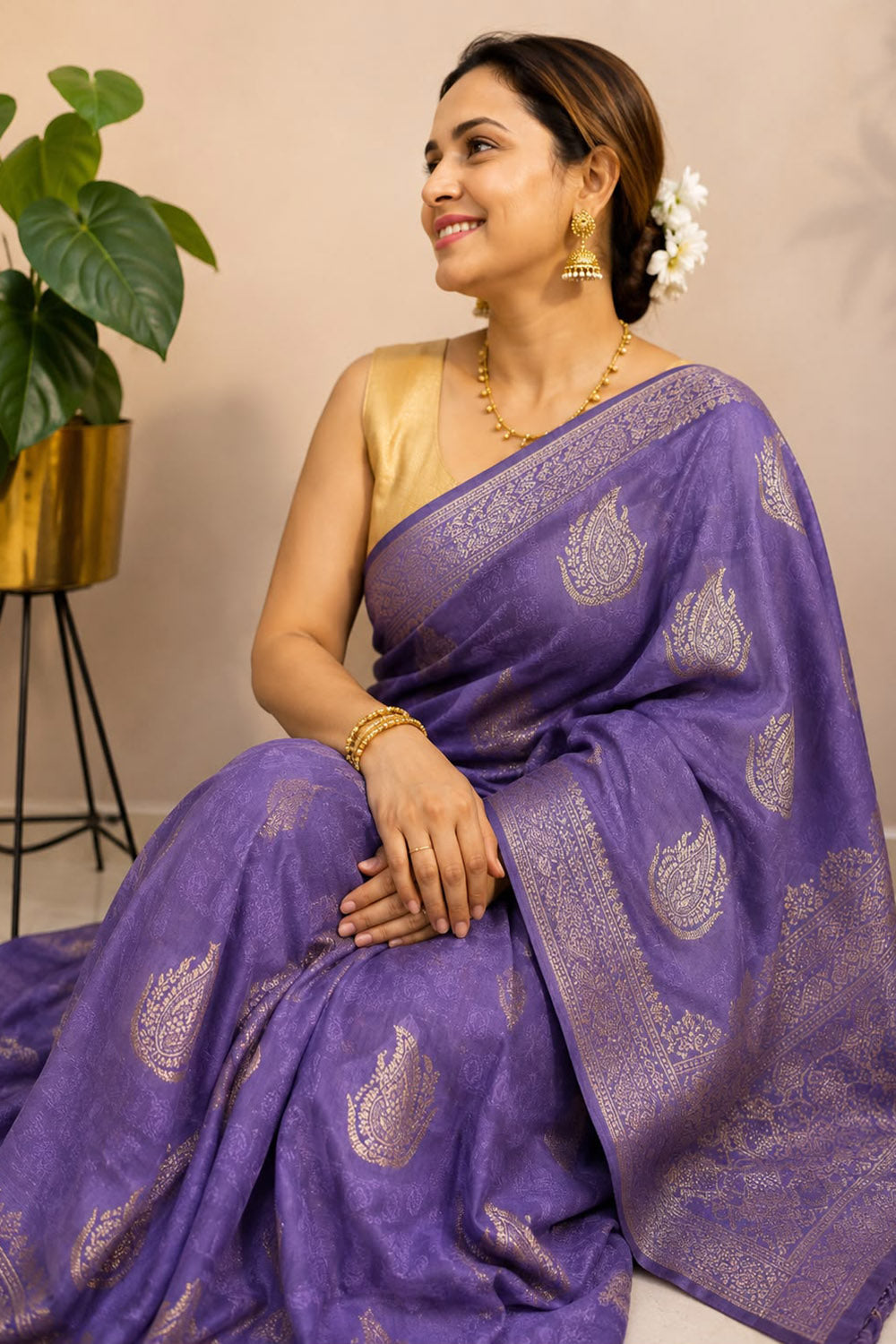 Purple Banarasi Soft Silk Paisley Design Saree Festive