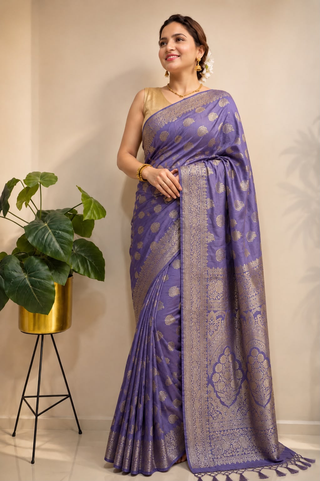 Purple Banarasi Soft Silk Paisley Design Saree Festive