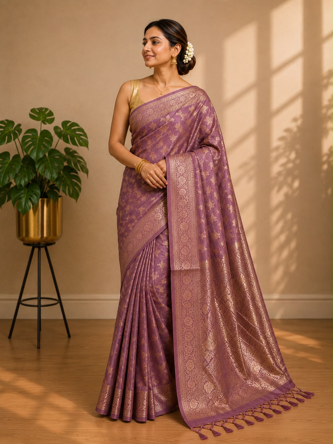 Pink Banarasi Soft Silk Saree India