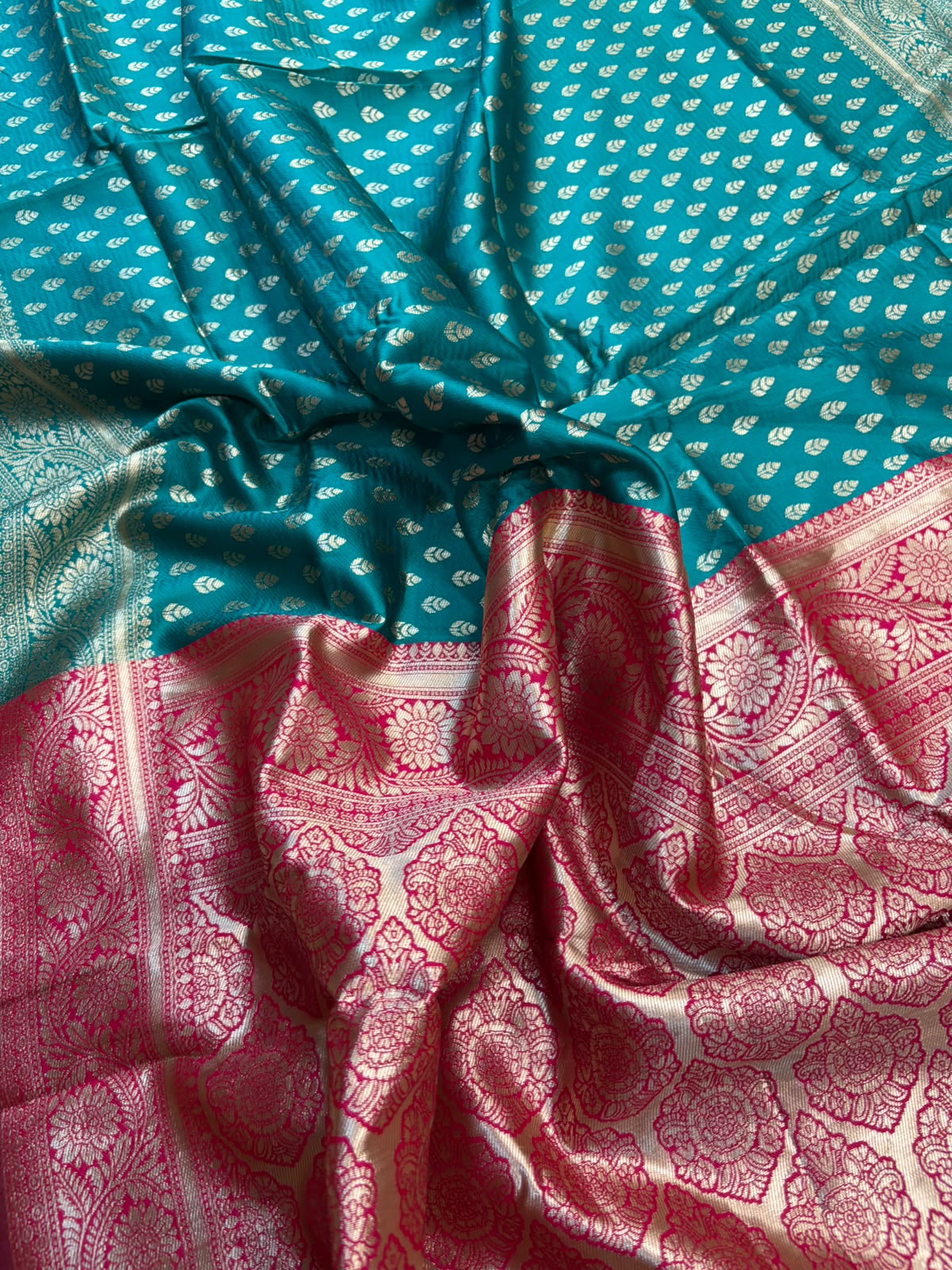 Blue Banarasi Cotton Silk Saree Booti Design India