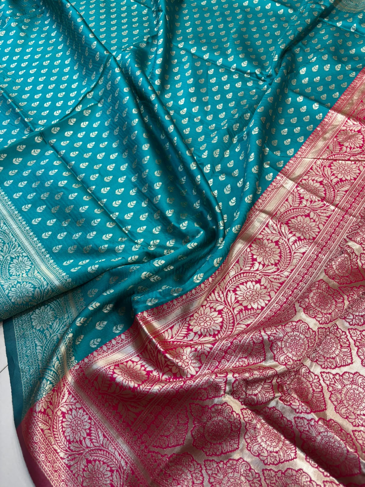 Blue Banarasi Cotton Silk Saree Booti Design India