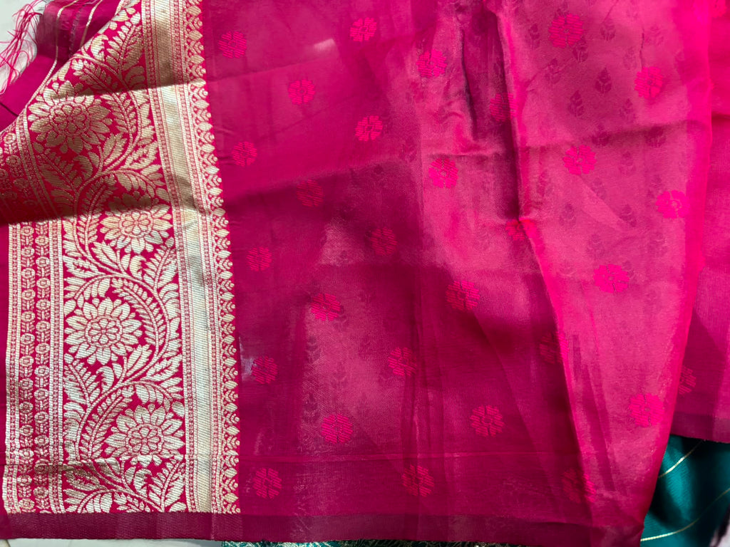Blue Banarasi Cotton Silk Saree Booti Design India