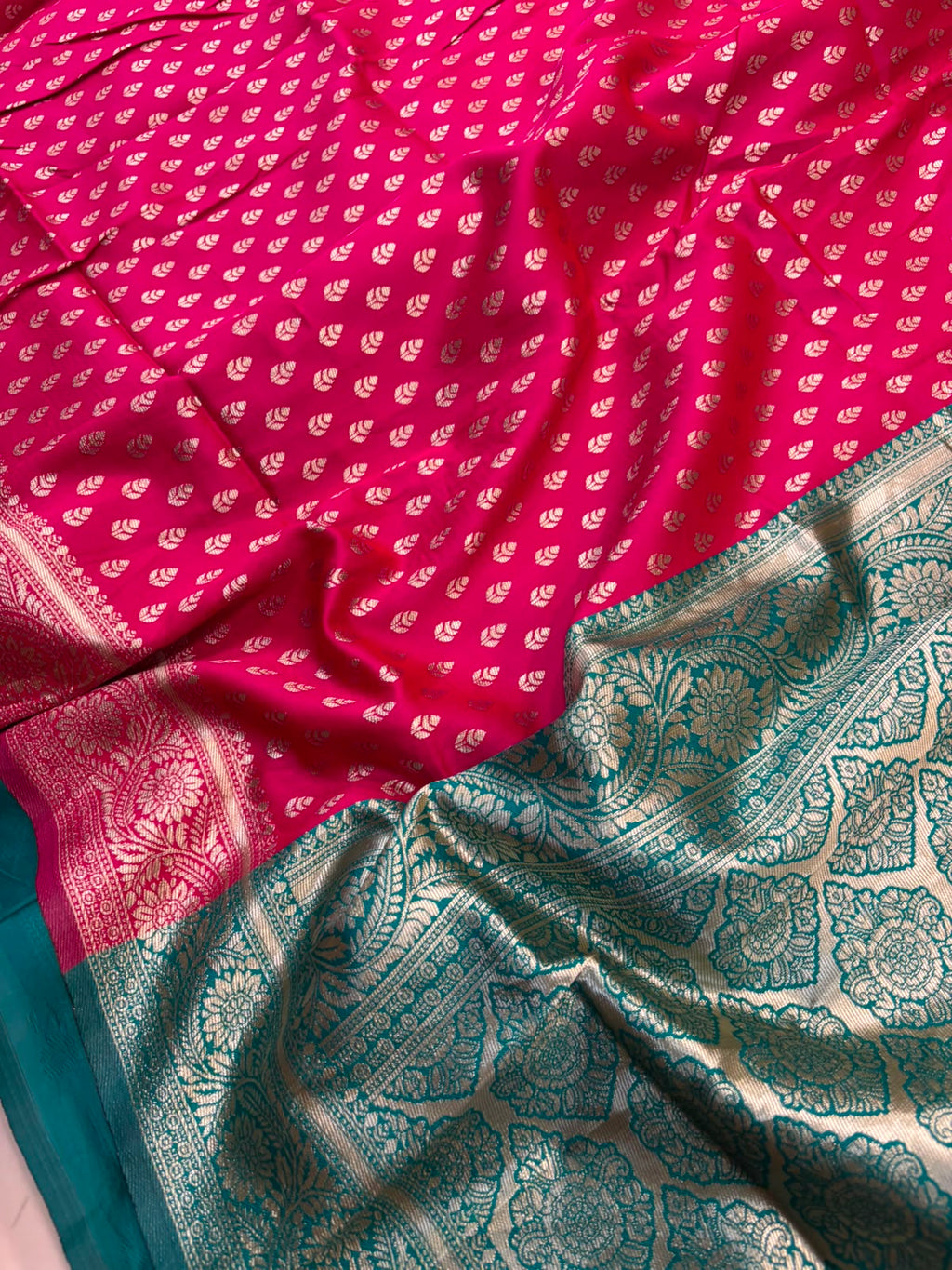 Pink Banarasi Cotton Silk Saree Booti Design