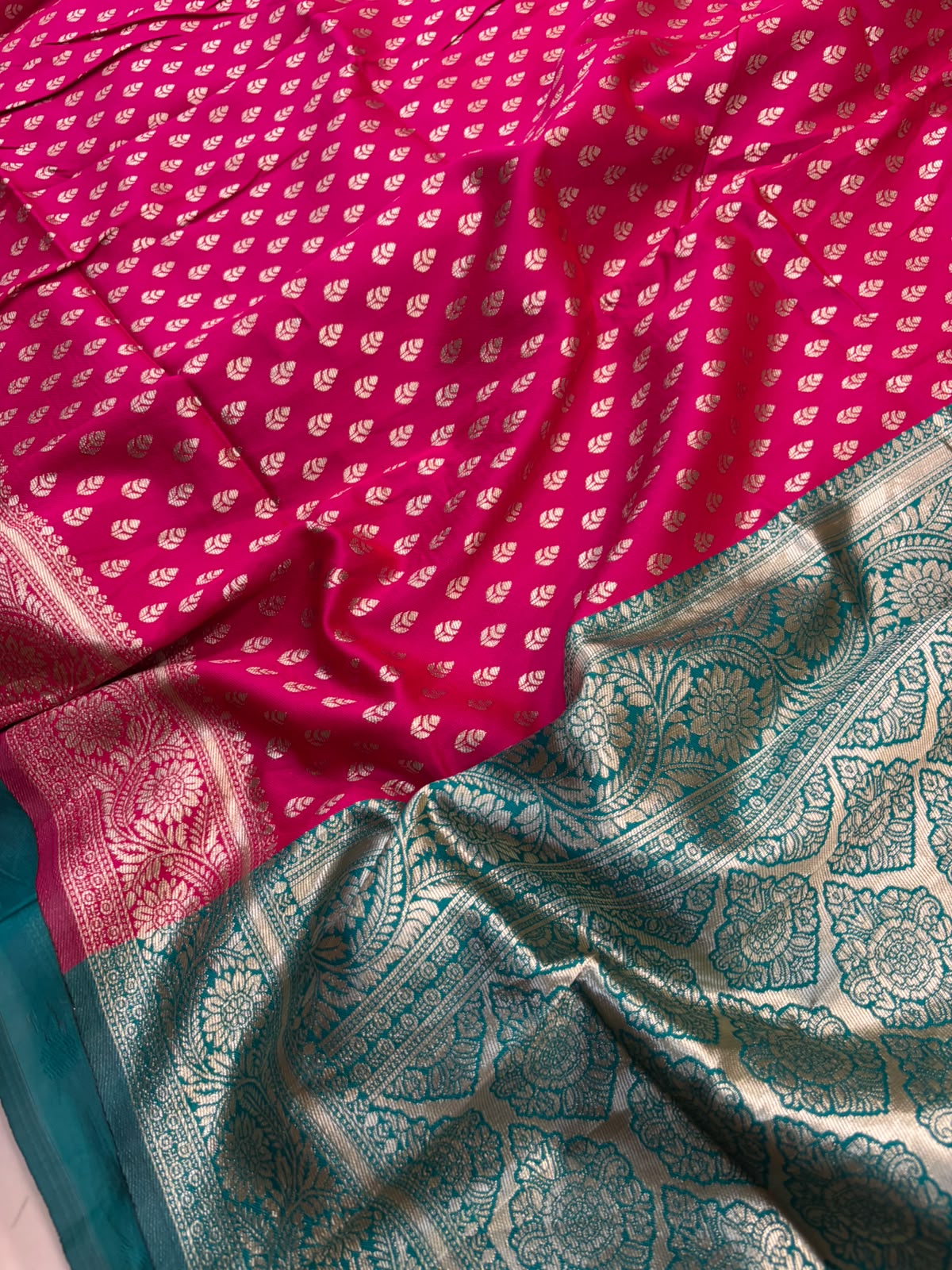 Pink Banarasi Cotton Silk Saree Booti Design