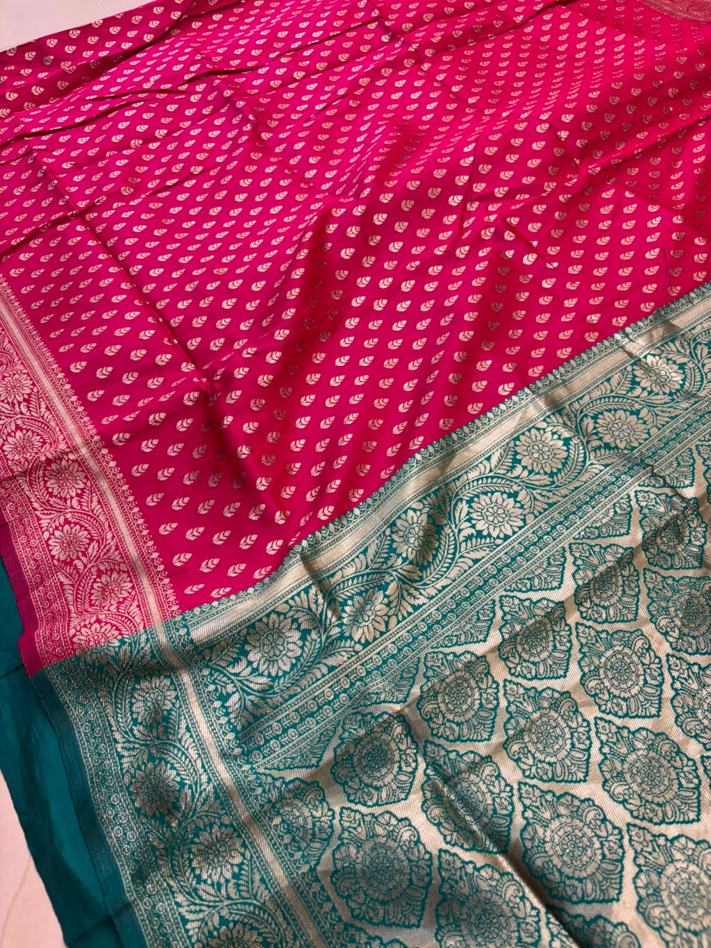Pink Banarasi Cotton Silk Saree Booti Design