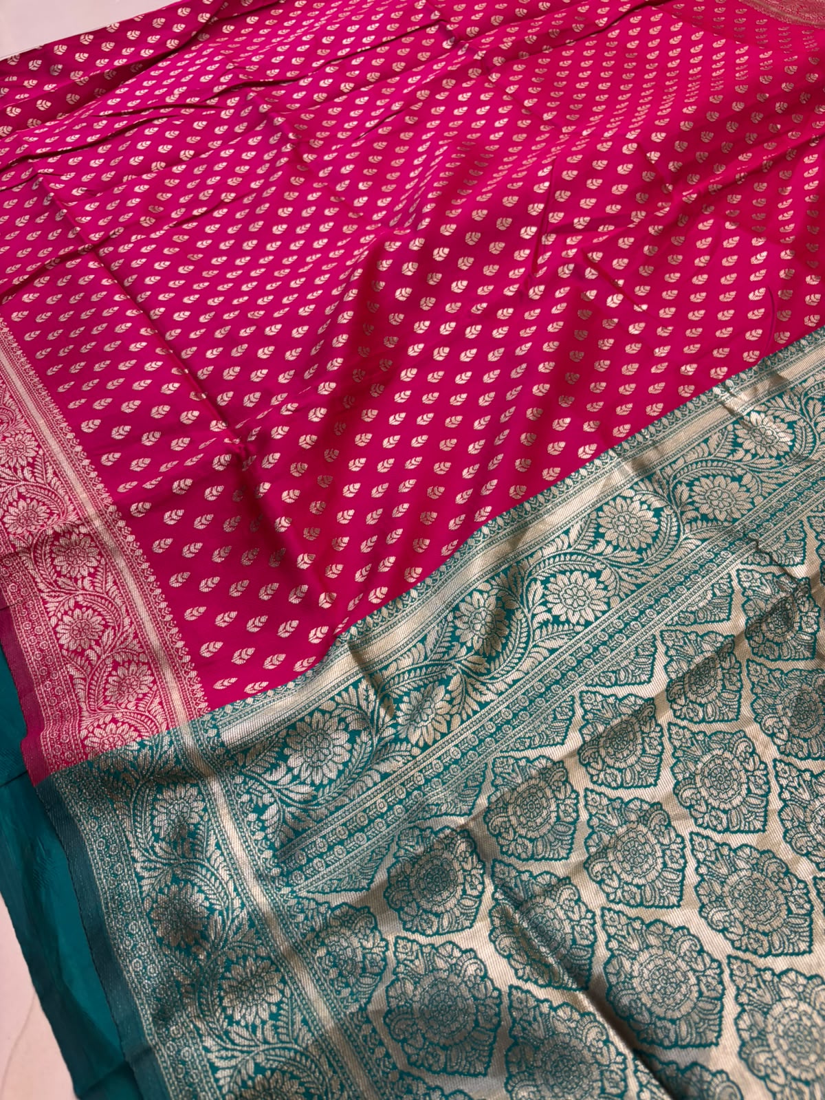 Pink Banarasi Cotton Silk Saree Booti Design