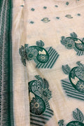 White Green Bhagalpur Cotton Silk Saree
