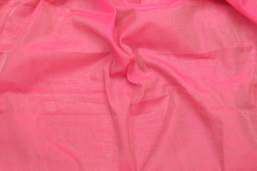 1 Min Ready To Wear -Pink Handloom Bengal Tussar Cotton Silver Zari Stripe Design Saree - Luxurion World