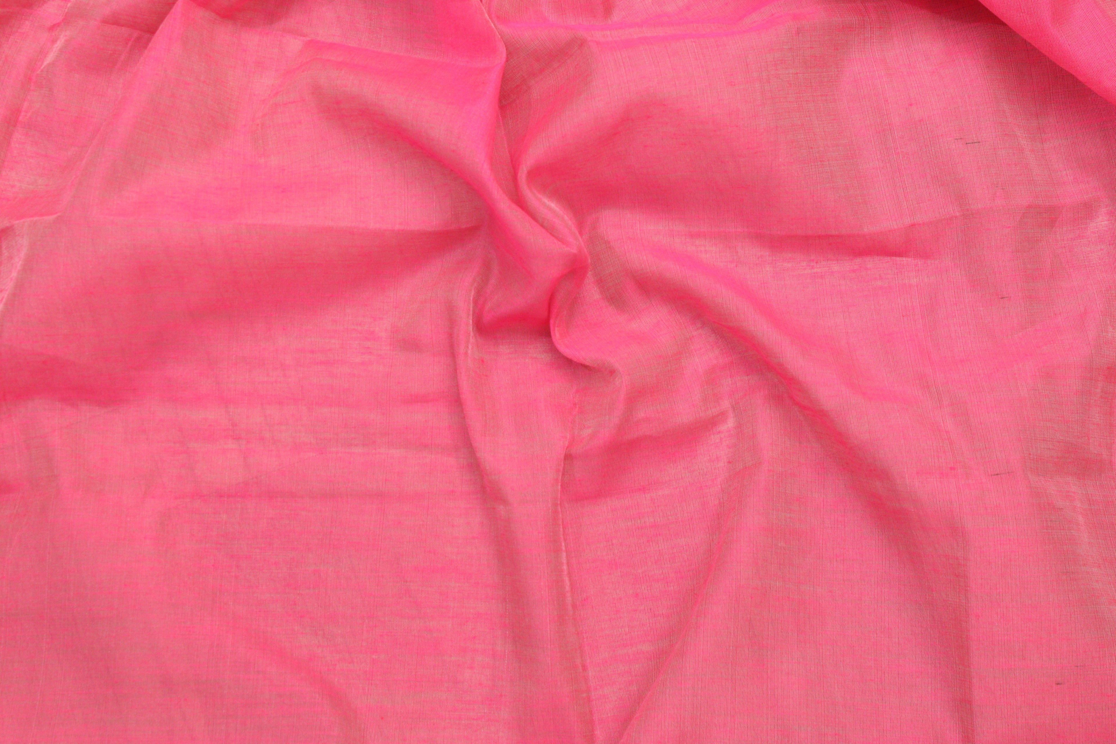 1 Min Ready To Wear -Pink Handloom Bengal Tussar Cotton Silver Zari Stripe Design Saree - Luxurion World