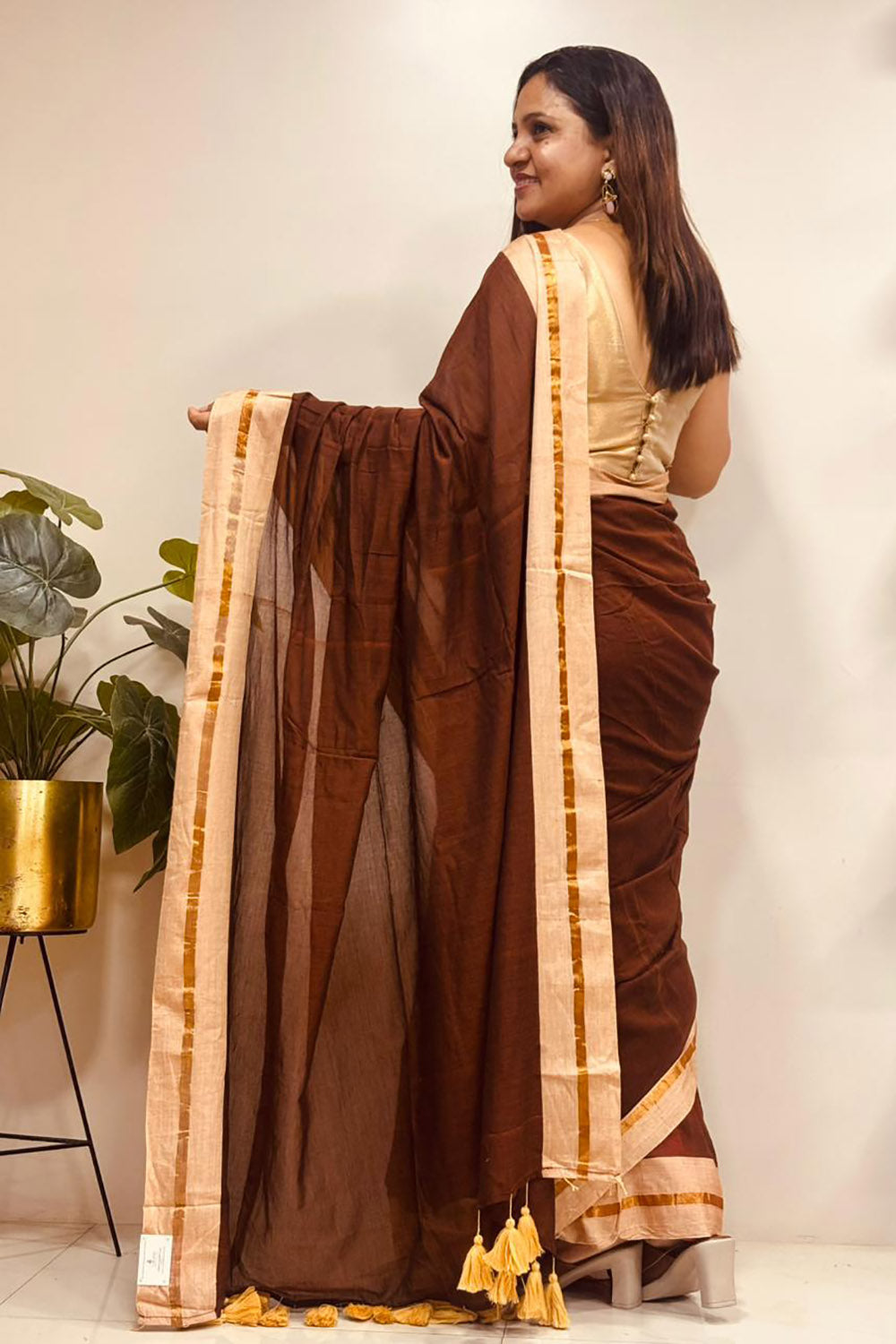 Brown Bengal Mul Cotton Saree Everyday Wear