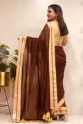 Brown Bengal Mul Cotton Saree Everyday Wear