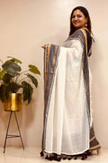 White Grey Bengal Mul Cotton Saree Everyday Wear