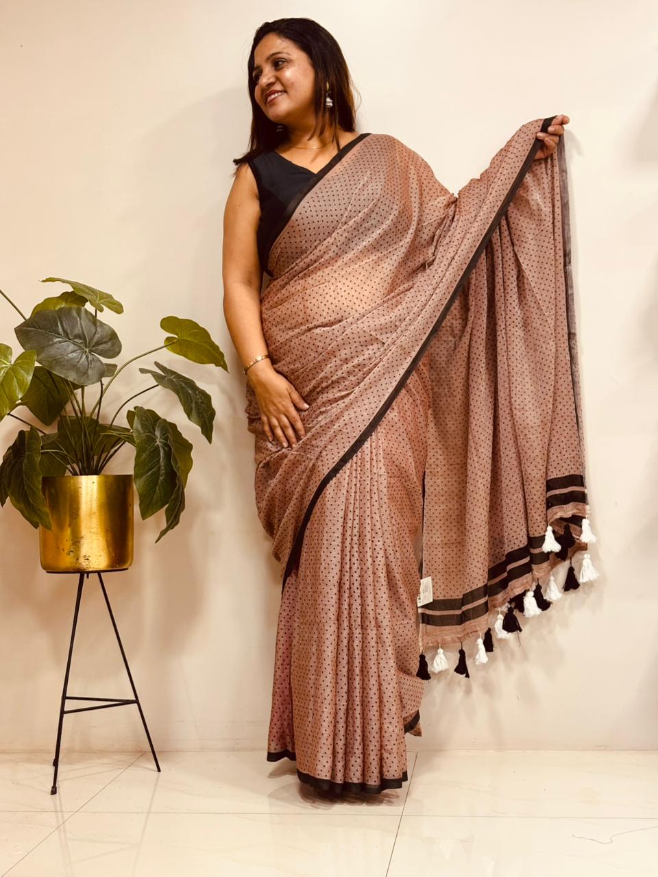Brown Bengal Mul Cotton Saree Casual Wear