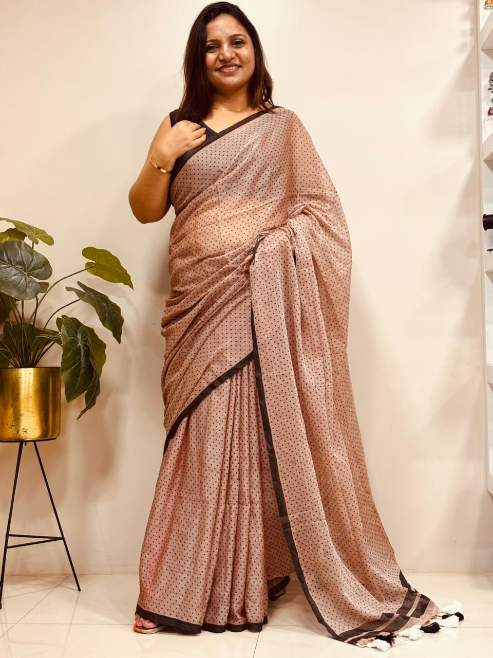 Brown Bengal Mul Cotton Saree Casual Wear