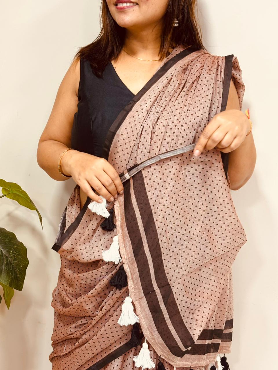 Brown Bengal Mul Cotton Saree Casual Wear