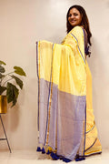 Yellow Bengal Mul Cotton Saree Festive Wear